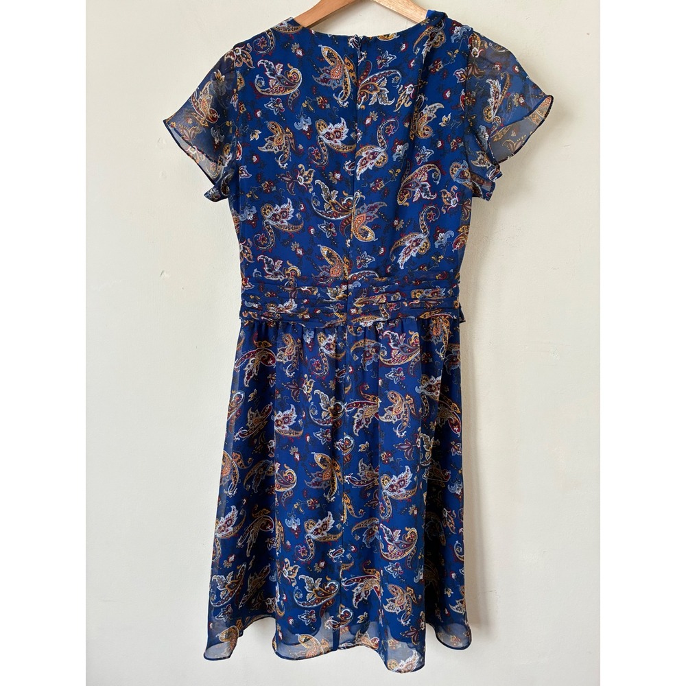 Sam Edelman Blue Paisley Boho Asymmetrical Surplice Wrap Mini Dress 4 Modest